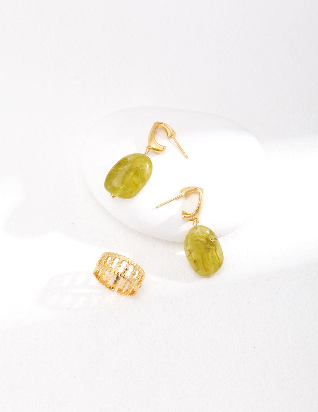 Green Resin Stone Earrings