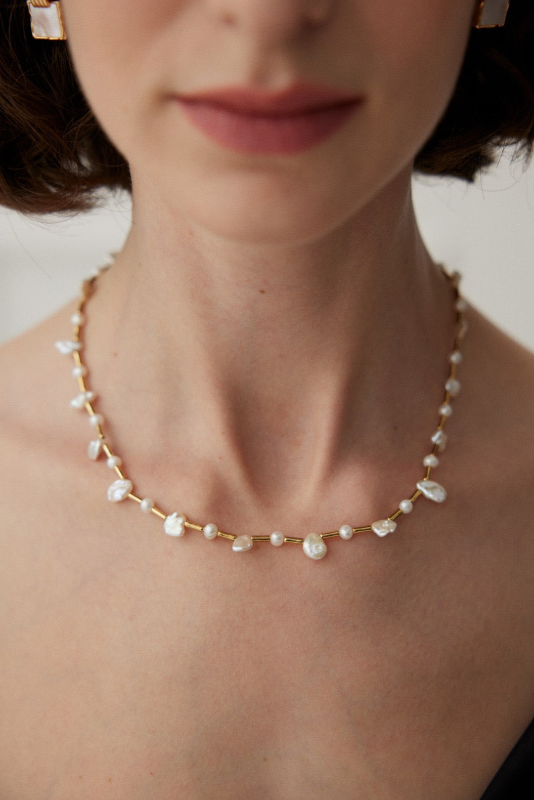 Bamboo Node Necklace / Baroque Pearl Necklace