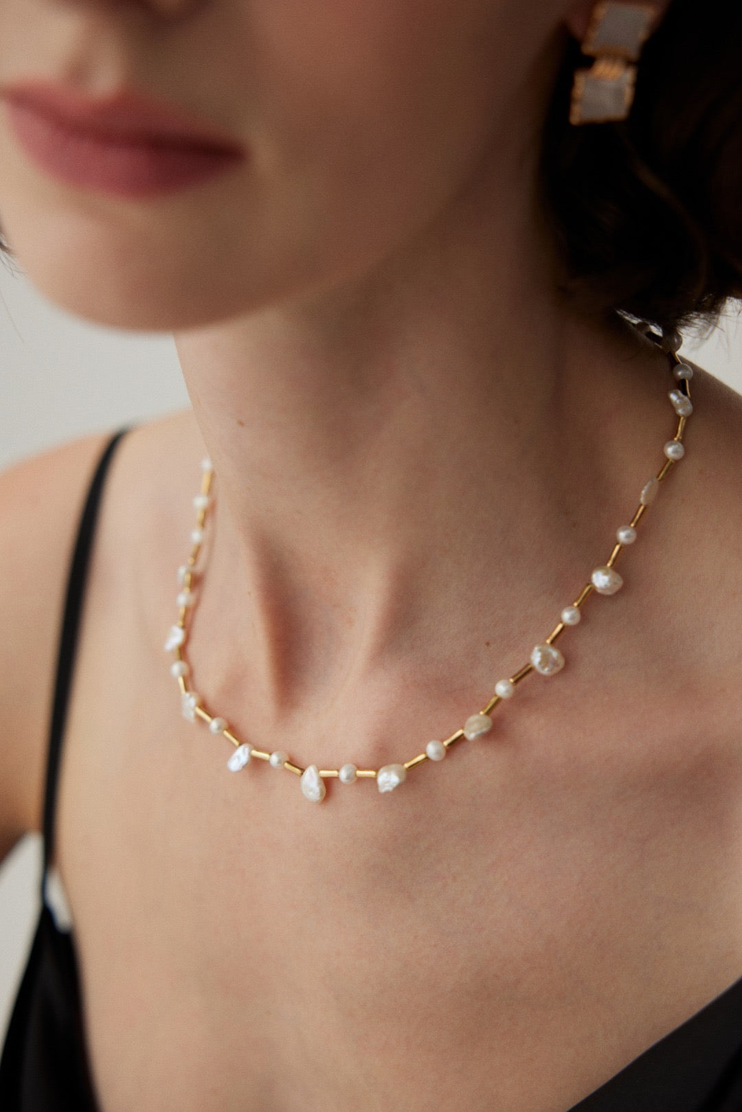 Bamboo Node Necklace / Baroque Pearl Necklace