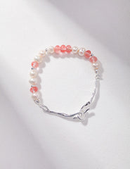 Sterling Silver Pearl Bracelets,Crystal Bracelet,Strawberry Crystal Pearl Bracelet for Women,Everyday Bracelet