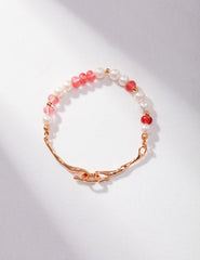 Sterling Silver Pearl Bracelets,Crystal Bracelet,Strawberry Crystal Pearl Bracelet for Women,Everyday Bracelet