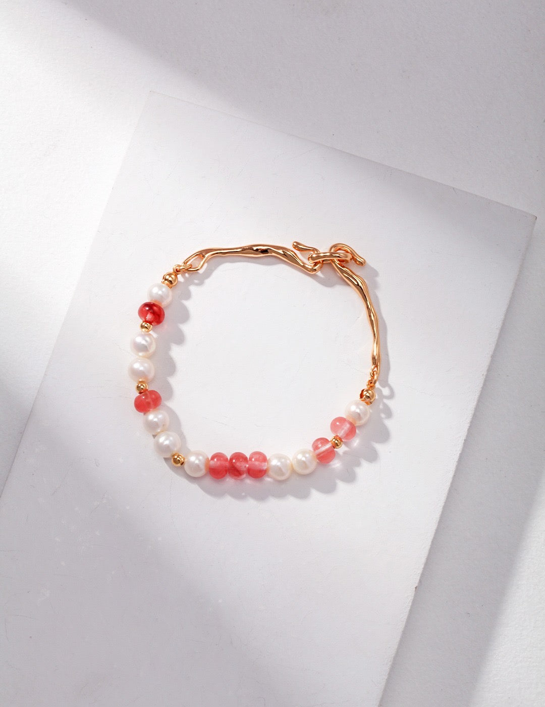 Sterling Silver Pearl Bracelets,Crystal Bracelet,Strawberry Crystal Pearl Bracelet for Women,Everyday Bracelet