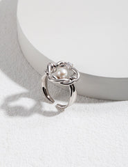 Natural Pearl Ring,Unique Geometric Ring,Pearl Ring,Disc Ring,Openwork ring