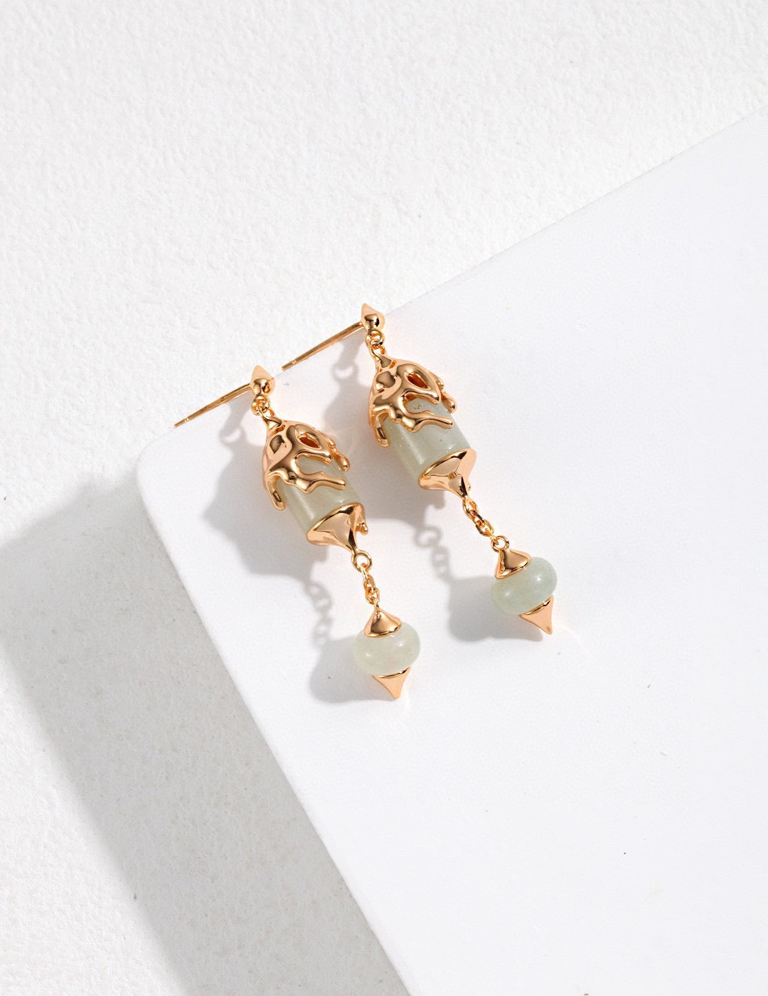 Natural Green Jade  Earring, Long Dainty Beaded Jade Drop Earring