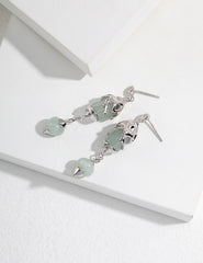 Natural Green Jade  Earring, Long Dainty Beaded Jade Drop Earring