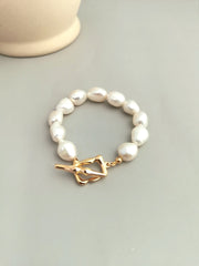 Real Baroque Pearl Bracelet, White Baroque Pearls Beaded Bracelet, Gift for Her, High Quality Pearls, 925 Silver 14K Gold Plated