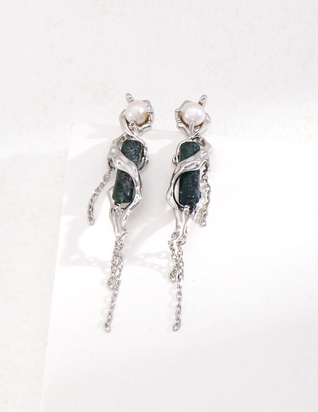 Elegant Sterling Silver Moss Agate Earrings - Nature's Tranquility