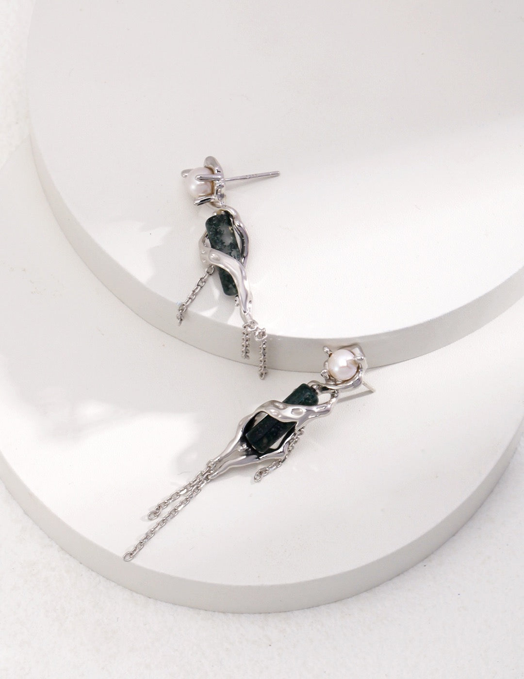 Elegant Sterling Silver Moss Agate Earrings - Nature's Tranquility