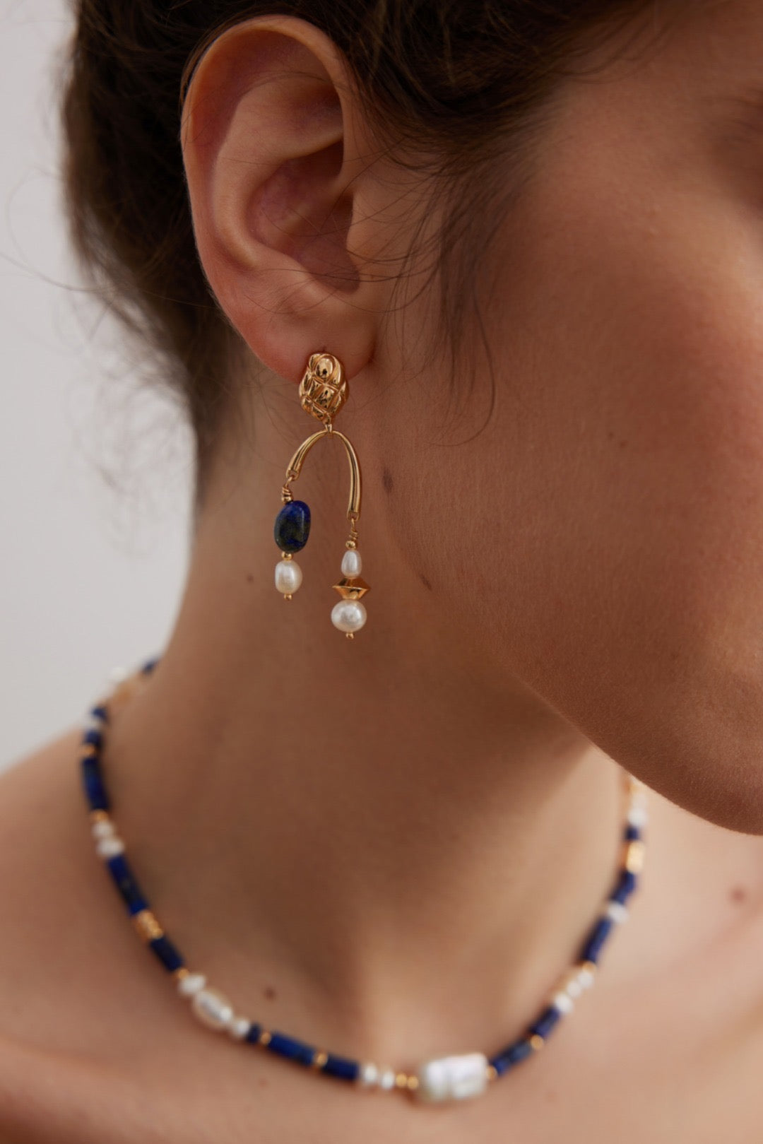 Lapis Lazuli Pearl Earrings in Sterling Silver