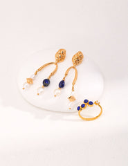 Lapis Lazuli Pearl Earrings in Sterling Silver