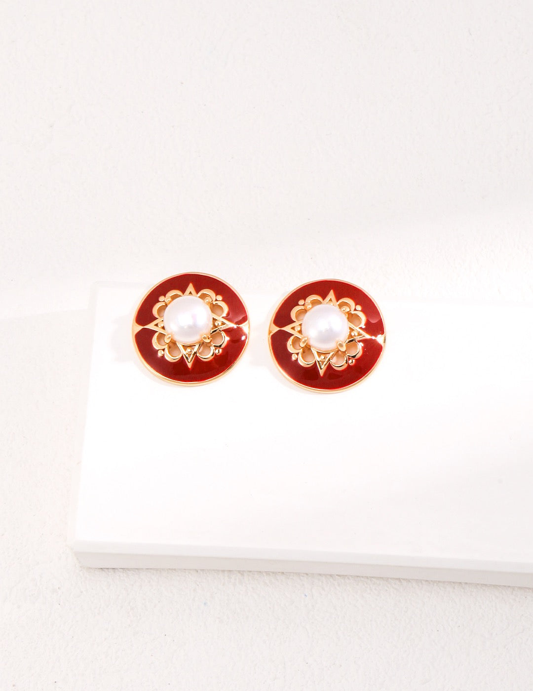 French Court Style Red Enamel Pearl Earrings