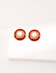 French Court Style Red Enamel Pearl Earrings