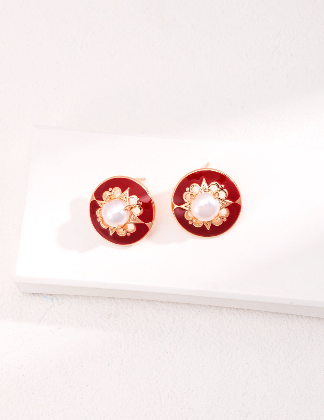 French Court Style Red Enamel Pearl Earrings