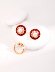 French Court Style Red Enamel Pearl Earrings