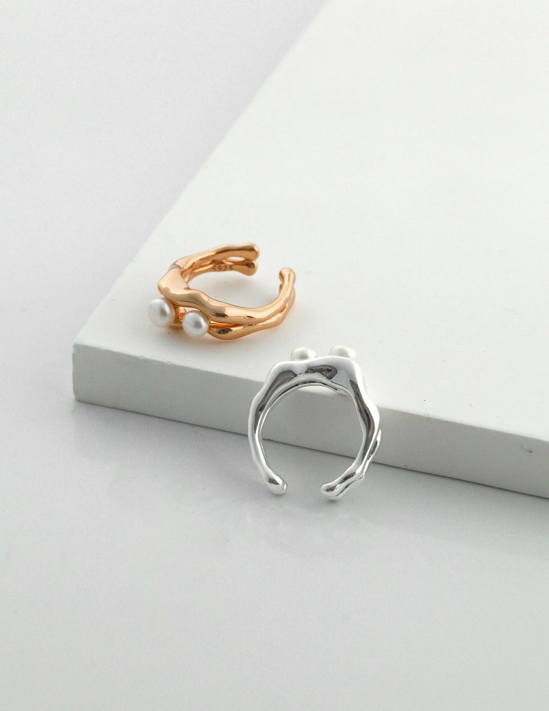  Double Layer Ring, Two Band Ring,Pearl Ring,Unique Ring  