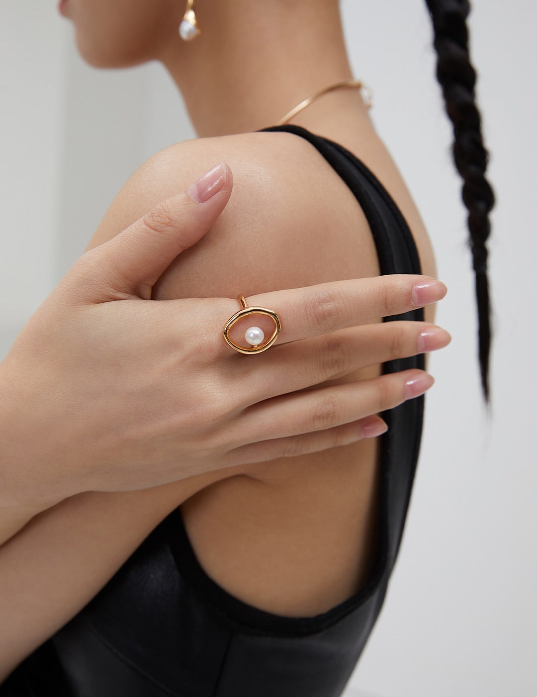 Pearl Ring, Unique Ring, Elegant Gemstone Ring, Unique Geometric Ring J0095