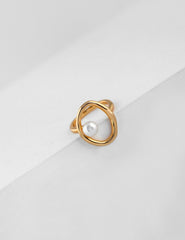 Pearl Ring, Unique Ring, Elegant Gemstone Ring, Unique Geometric Ring J0095