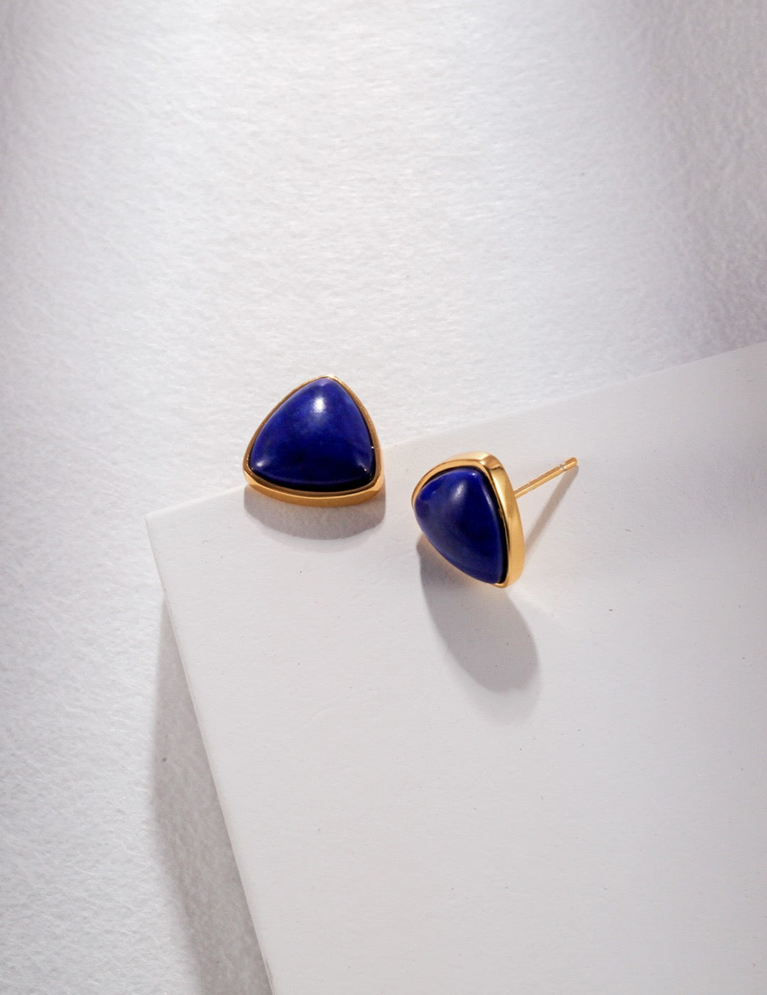 Lapis Lazuli earrings, healing crystal earrings ,triangle studs, geometric jewelry, protection stone, lapis lazuli jewelry