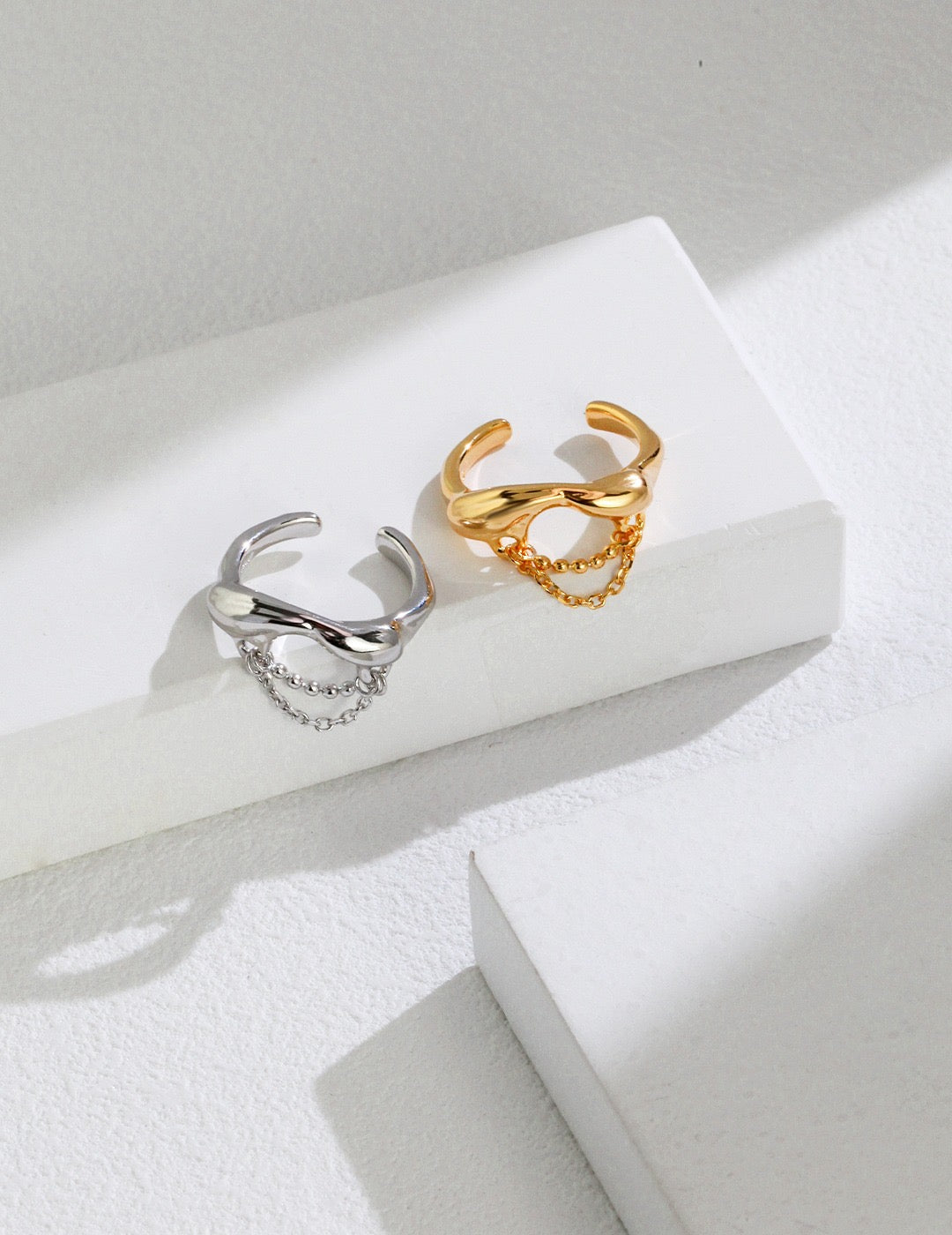 Unique Geometric Ring, Double Band Ring ,Irregular Earrings 