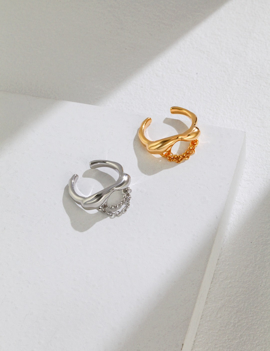 Unique Geometric Ring, Double Band Ring ,Irregular Earrings 