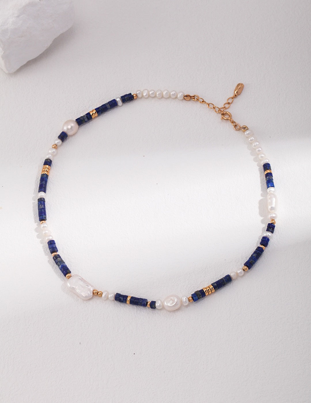 Lapis Lazuli Beaded Necklace, Lapis Lazuli, Lapis and Pearl Choker, Sterling Silver Gold Filled