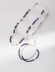 Lapis Lazuli Beaded Necklace, Lapis Lazuli, Lapis and Pearl Choker, Sterling Silver Gold Filled