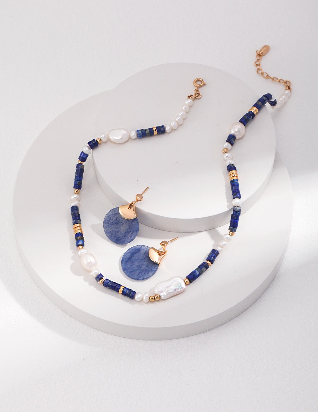 Lapis Lazuli Beaded Necklace, Lapis Lazuli, Lapis and Pearl Choker, Sterling Silver Gold Filled