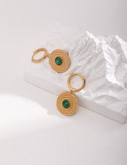 Natural Emerald Green Chalcedony Earrings, Handmade Silver Earrings, 925 Sterling Silver, Round Gemstone Earrings, Sagittarius Birthstone