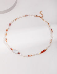 Pearl Necklace , Strawberry Crystal Necklace