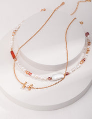 Pearl Necklace , Strawberry Crystal Necklace