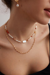 Pearl Necklace , Strawberry Crystal Necklace