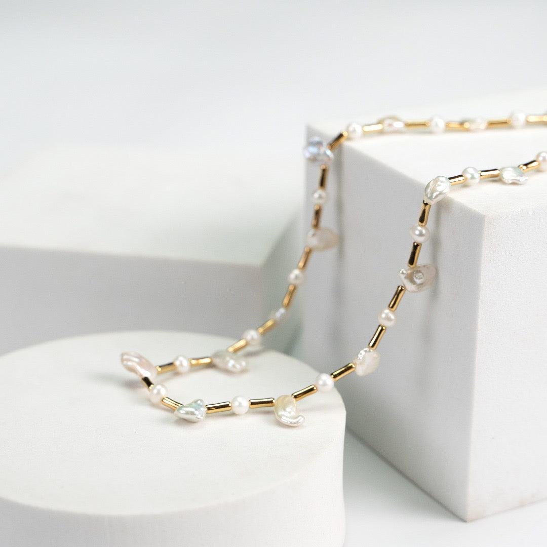 Bamboo Node Necklace / Baroque Pearl Necklace